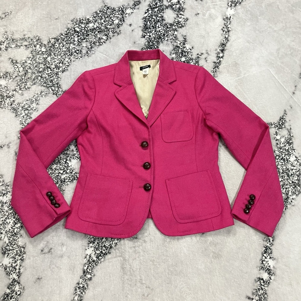 J.Crew Pink Wool Blazer Women's Size 8 Three Button Career Jacket Lined